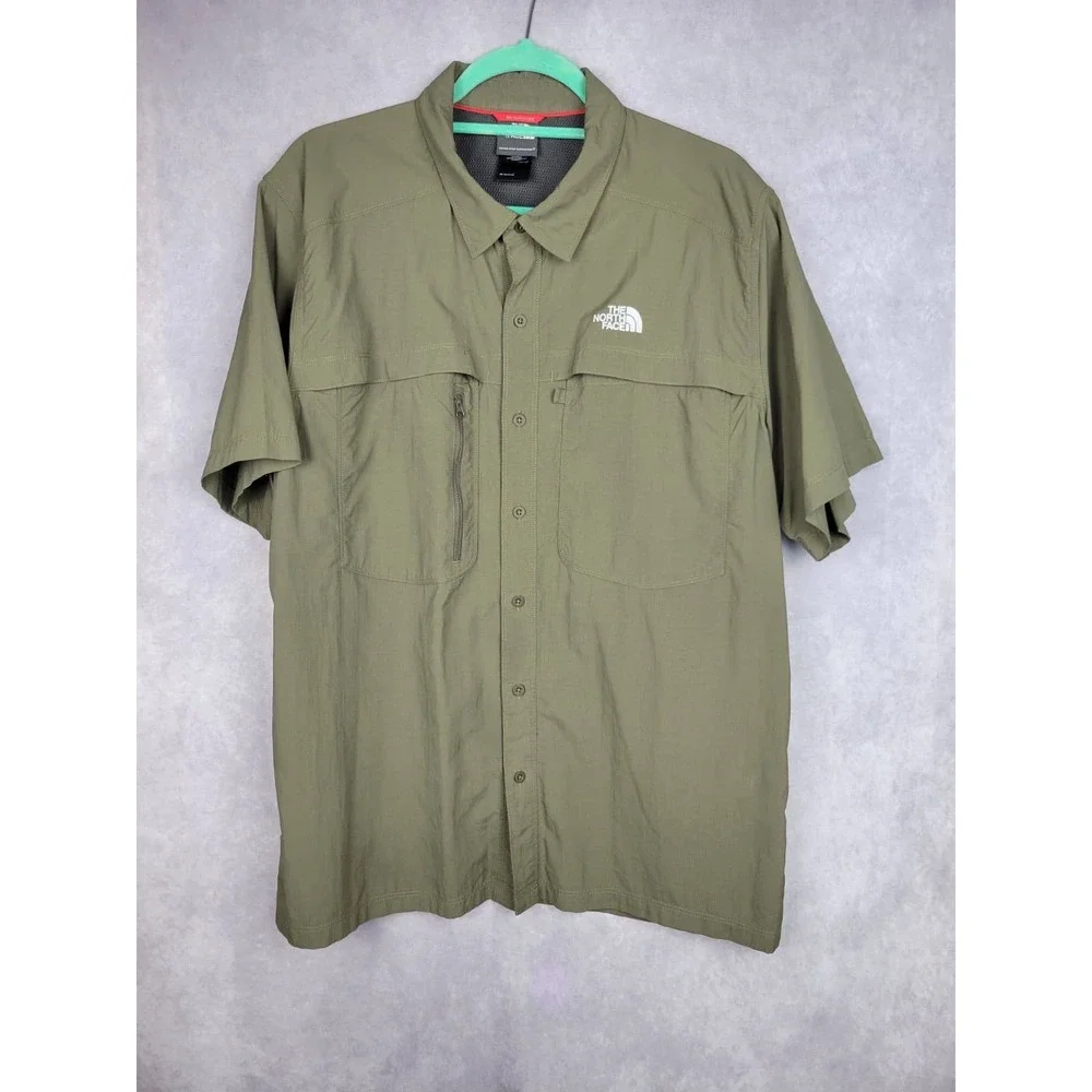 The North Face Mens XL‎ TALL Short Sleeve Button Up Shirt Khaki Outdoor